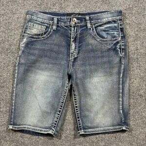 True Luck Mens Bermuda Shorts Size 32 Blue Denim Flap Pockets Casual Low Rise